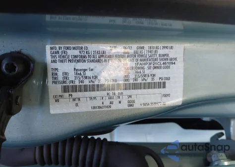 2012 Ford Focus Se from USA, damaged, VIN 1FAHP3F21CL461094